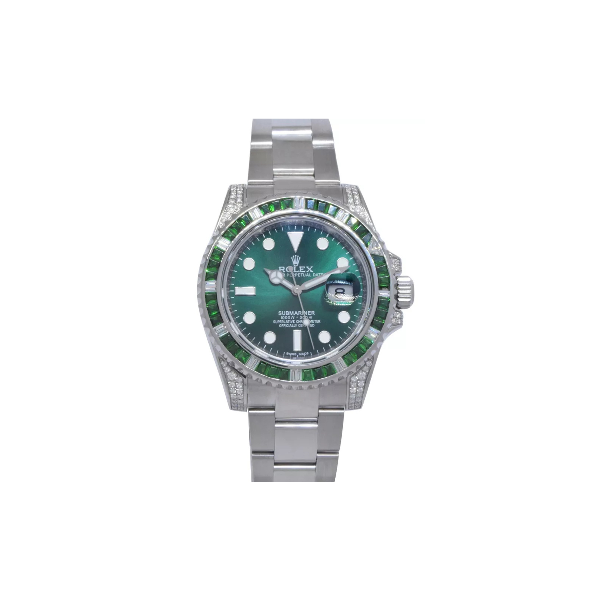 r*l*x submariner date steel green stones & Di*m*nd 40mm watch 116610