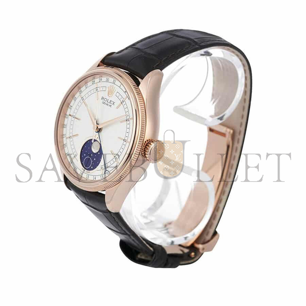 R*l*x cellini moonphase white 18k rose gold leather everose watch 50535