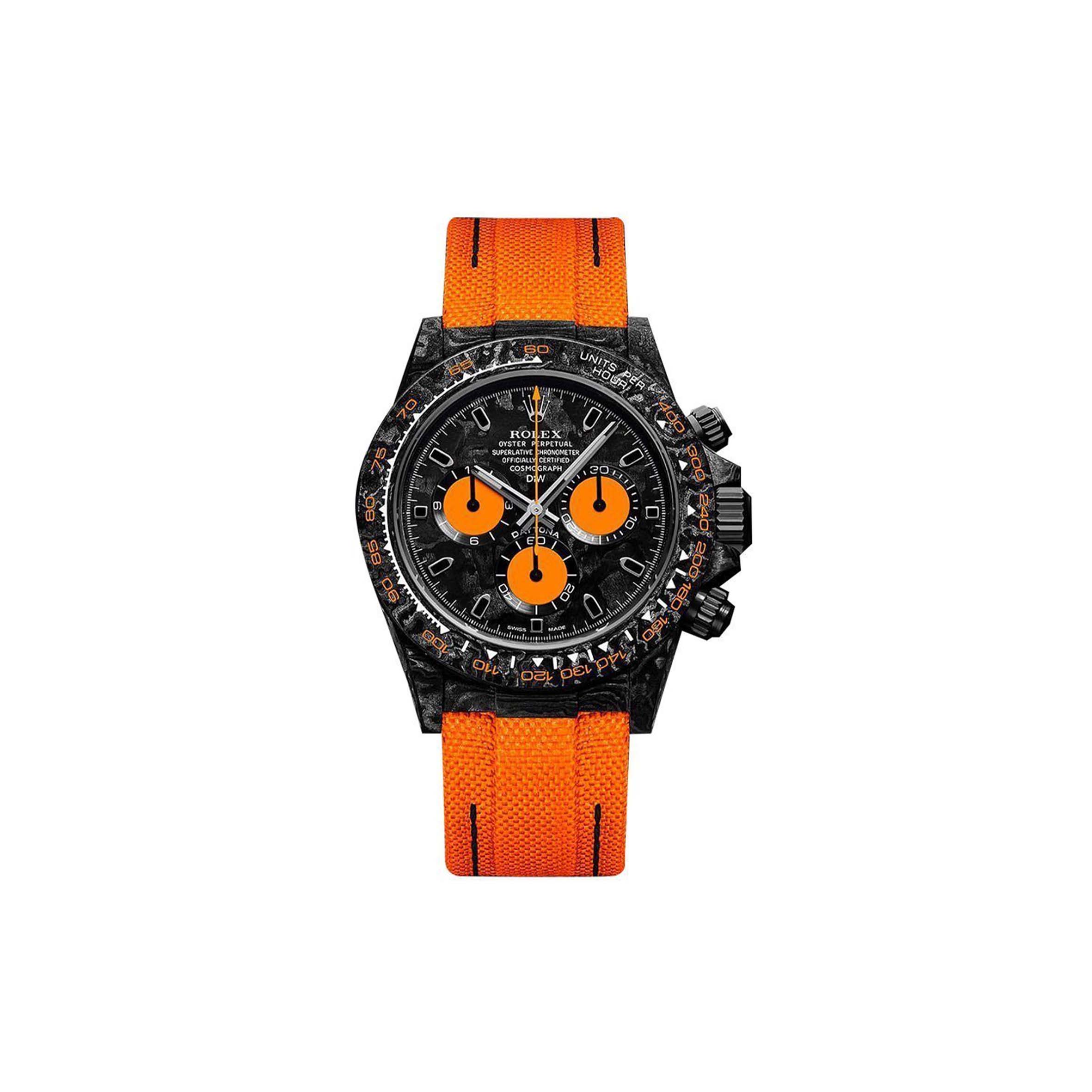 R*l*x daytona diw carbon swissreplica dial orange strap watch cm002-15c