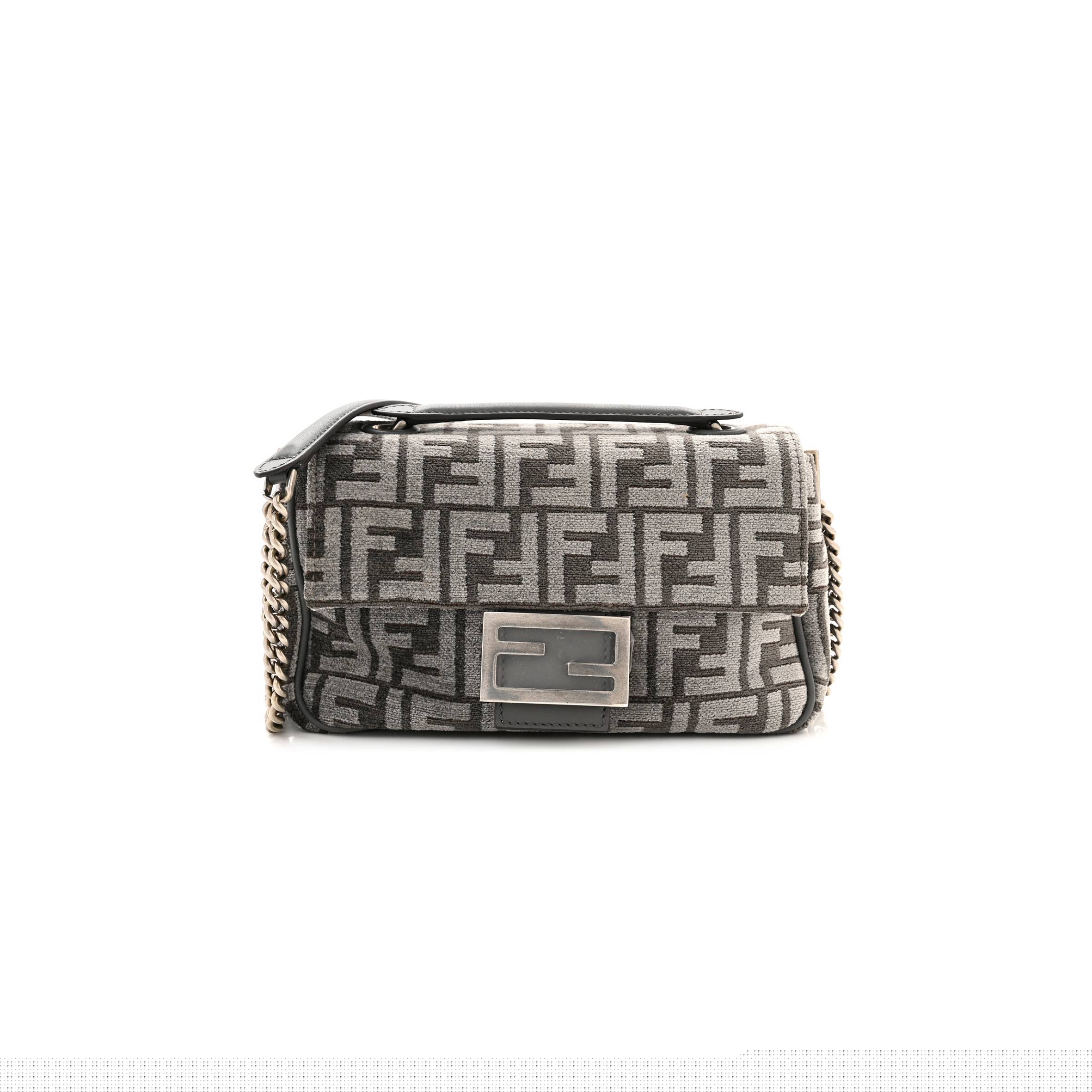 F**di chenille vitello seta ff midi chain baguette anthracite asfalto (22*13*6cm)