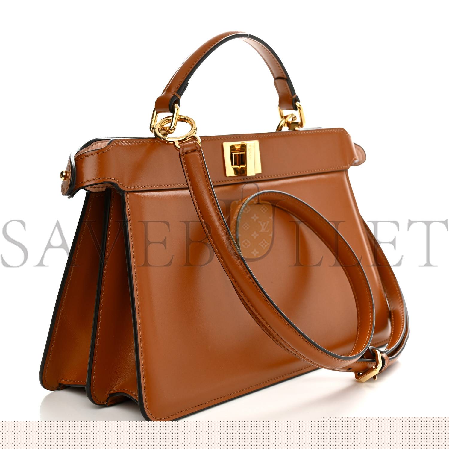 F**di vitello king luxor shiny nappa medium peekaboo i see u east west satchel brandy light rose (29*18*10cm)