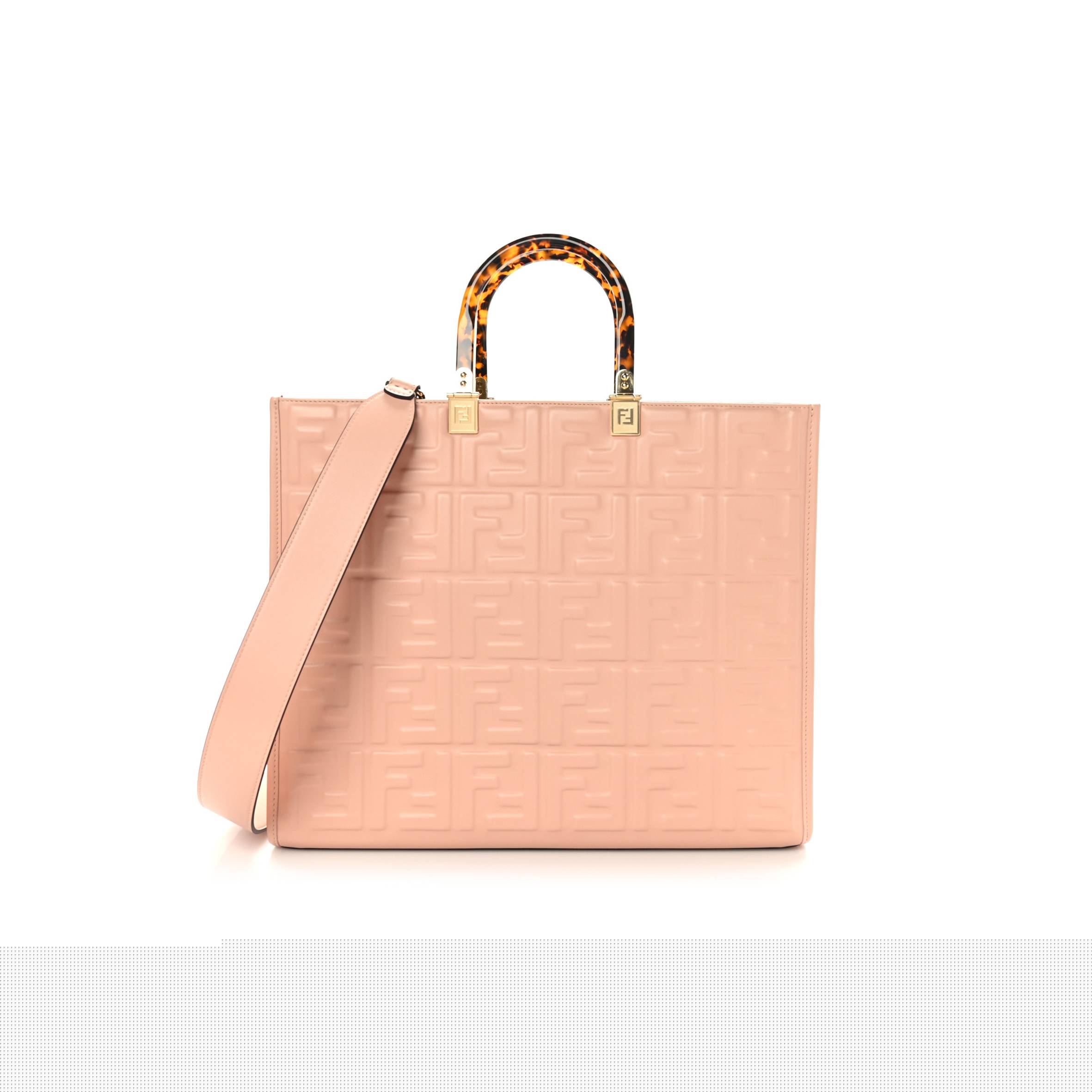 F**di vitello plexiglass ff embossed medium F**di sunshine shopper tote baby pink (36*31*16cm)