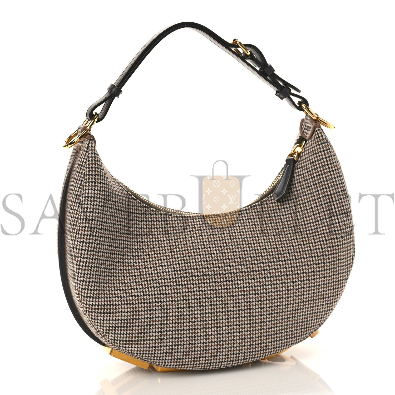 F**di wool vitello grace small houndstooth small F**digraphy hobo bag beige moro (28*21*8cm)
