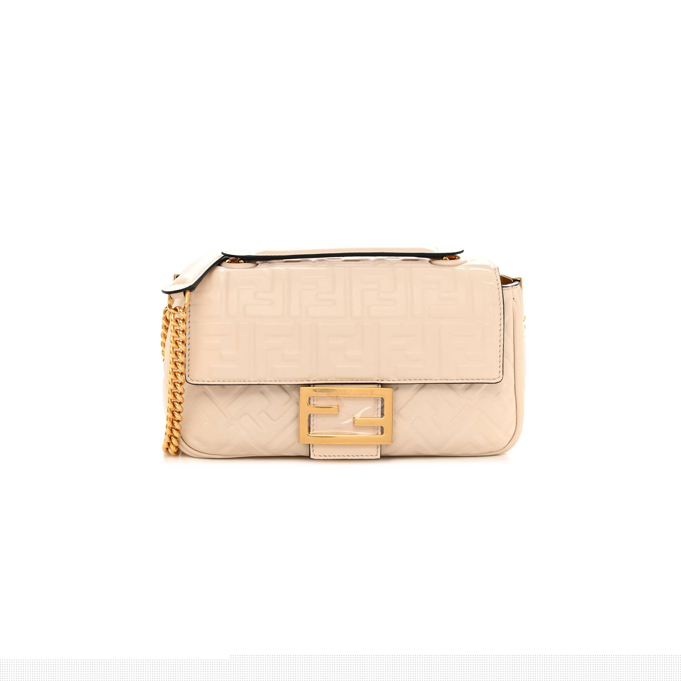 F**di nappa small ff embossed midi chain baguette white (23*13*6cm)