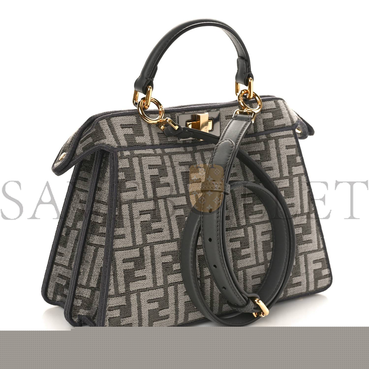 F**di chenille vitello seta ff small peekaboo i see u satchel anthracite asfalto (27*20*13cm)