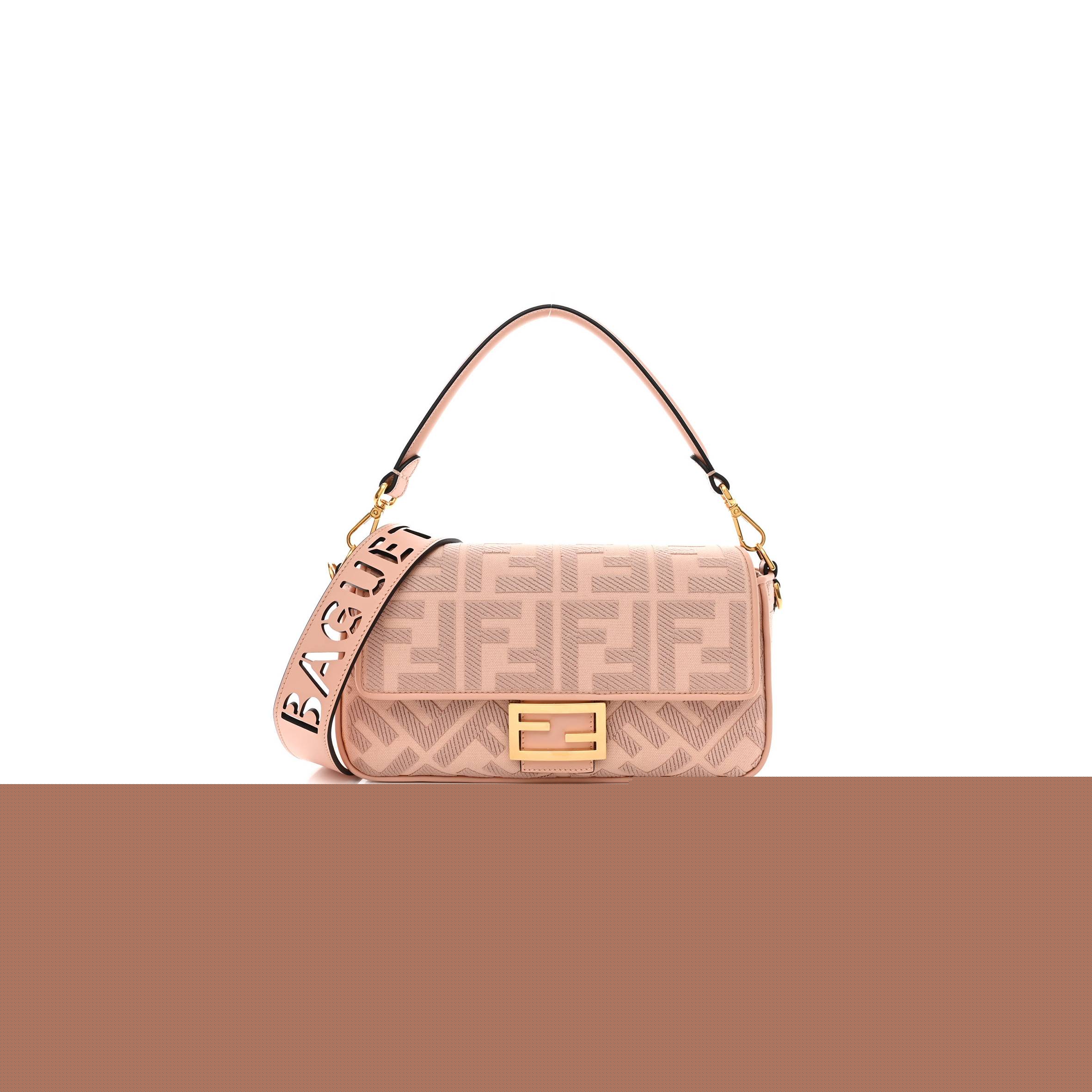 F**di canvas vitello king extra strap ff embroidered baguette baby pink (27*15*6cm)