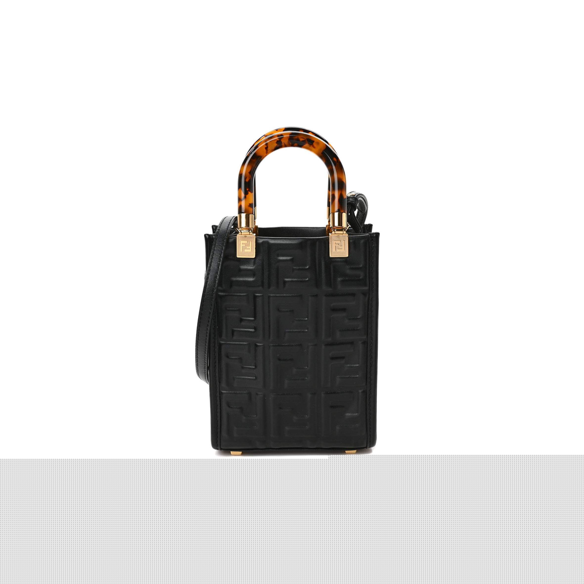 F**di vitello plexiglass ff embossed mini F**di sunshine shopper tote black  (18*13*6cm)
