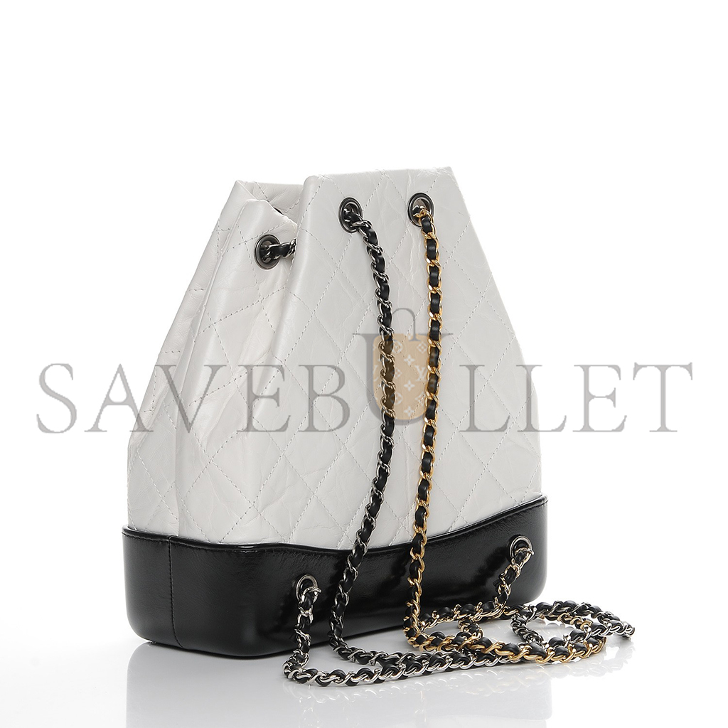 Ch*el master aged calfskin quilted small gabrielle backpack black white a94885 (23*22.5*10.5cm)