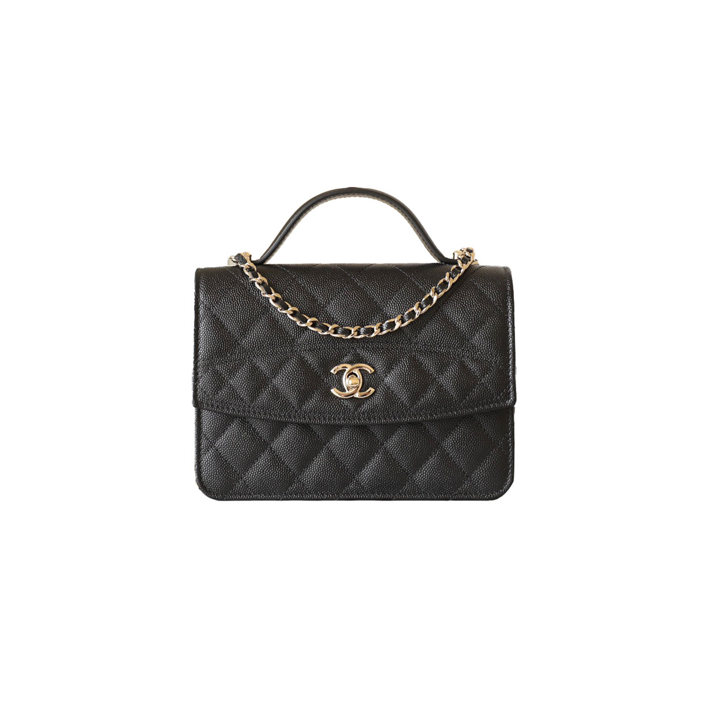 Ch*el handheld messenger backpack black gold buckle ap4406 (18*14*3cm)