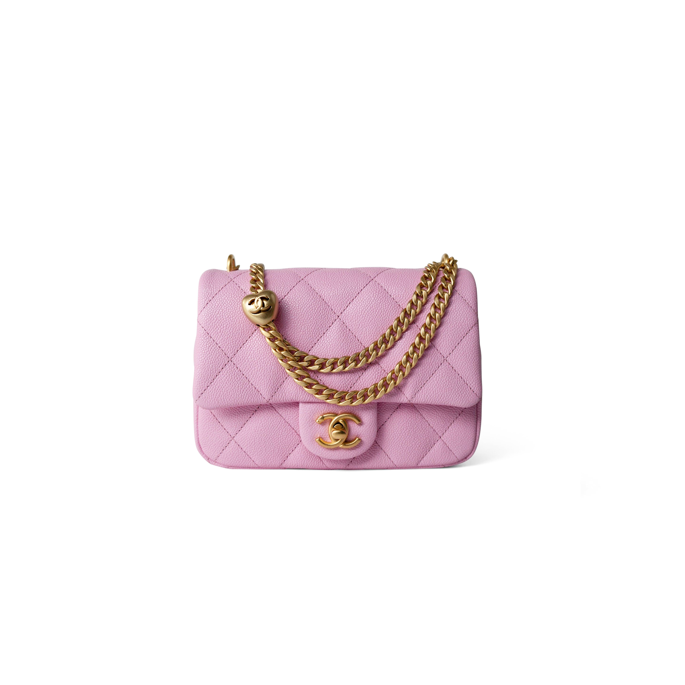 Ch*el pink caviar quilted sweetheart flap gold hardware (20*14*6cm)