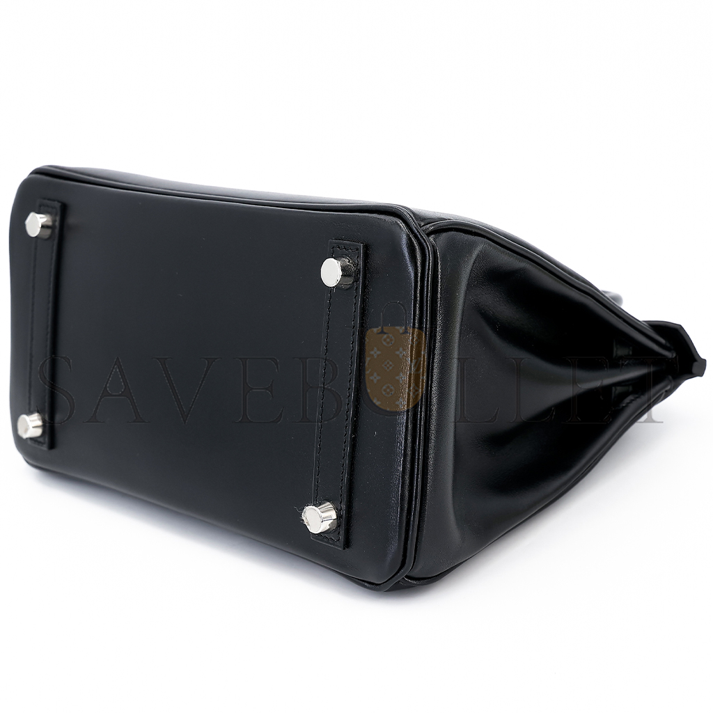 H**mes master birkin 25 black noir tadelakt leather silver buckle 1530255866 (25*20*13cm)