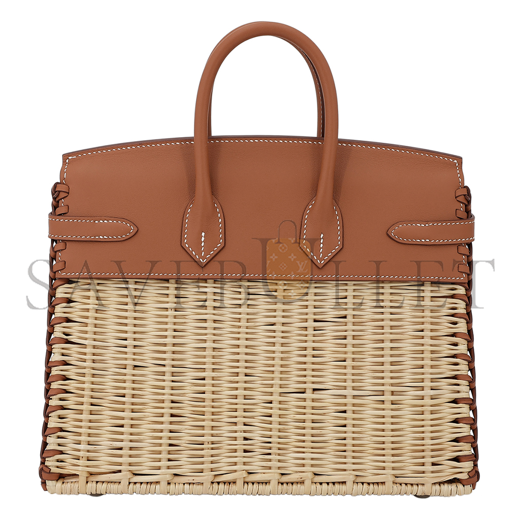 H**mes master birkin picnic 25 brown wicker silver buckle platinum bag 10078587 (25*20*13cm)