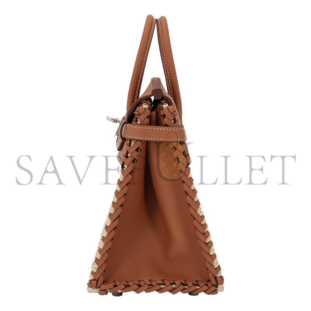 H**mes master birkin picnic 25 brown wicker silver buckle platinum bag 10078587 (25*20*13cm)