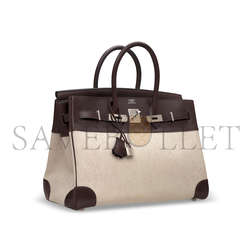 H**mes master birkin 35 ebony evercalf calfskin and canvas bag 8023220073 (35*24*18cm)