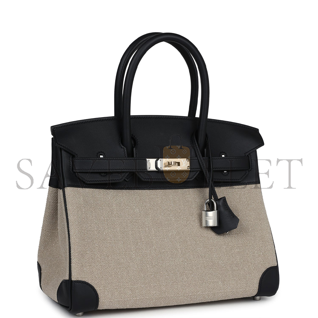 H**mes master birkin 35 bivouac ficelle canvas and black bag 8023220073 (35*24*18cm)