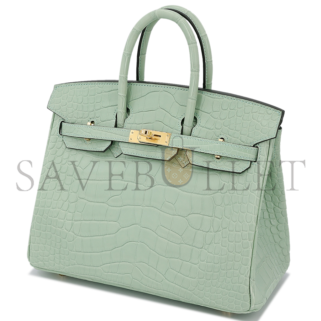 H**mes master birkin 25 mint green alligator matte gold buckle 7419337628 (25*19*13cm)