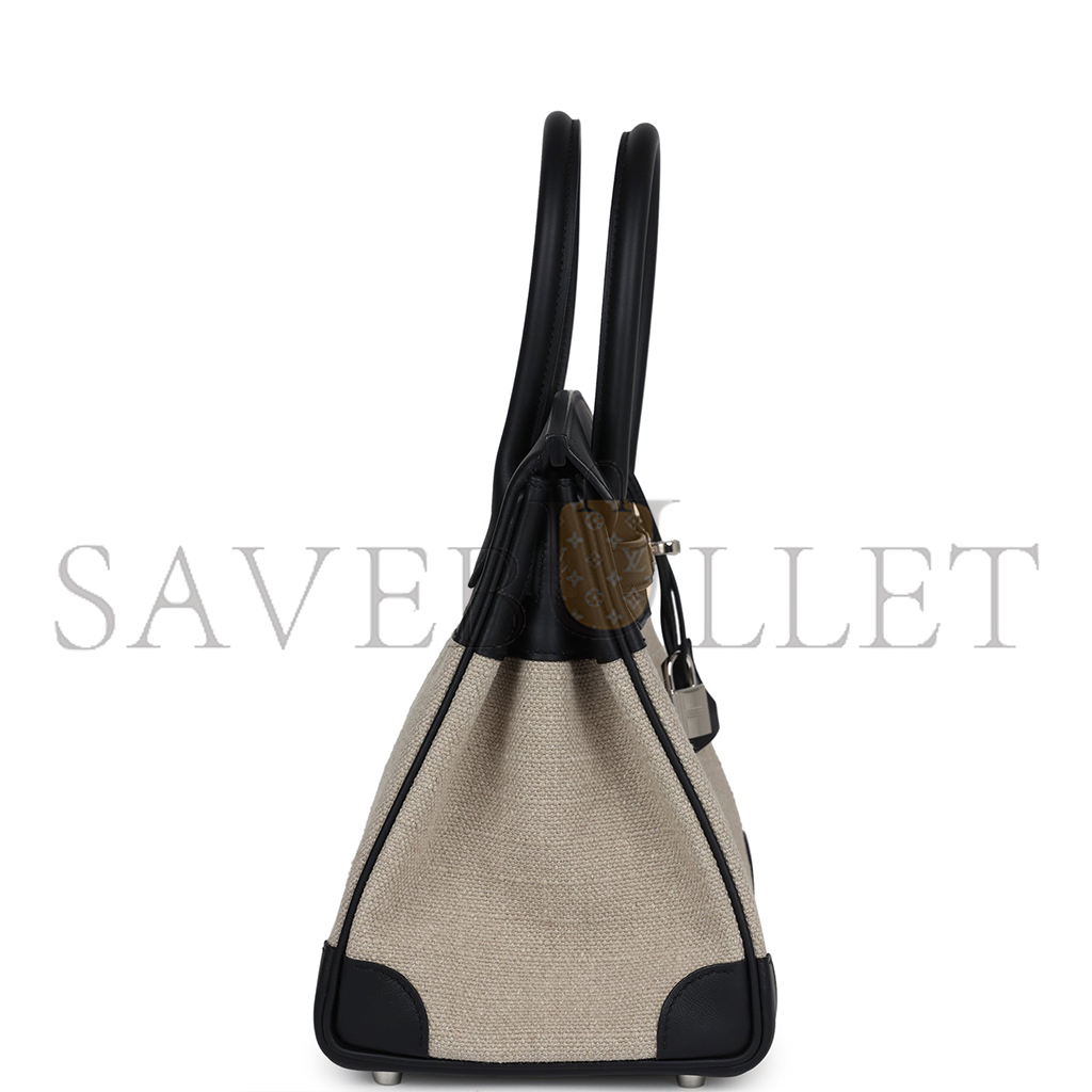 H**mes birkin 35 bivouac ficelle canvas and black bag 8023220073 (35*24*18cm)