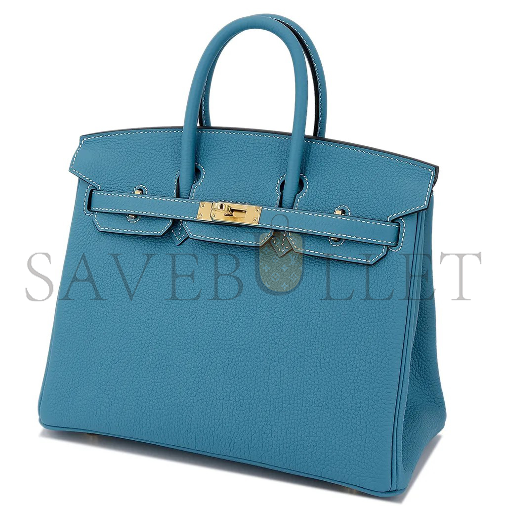 H**mes birkin 25 denim blue togo calfskin gold button 10099469 (25*20*13cm)