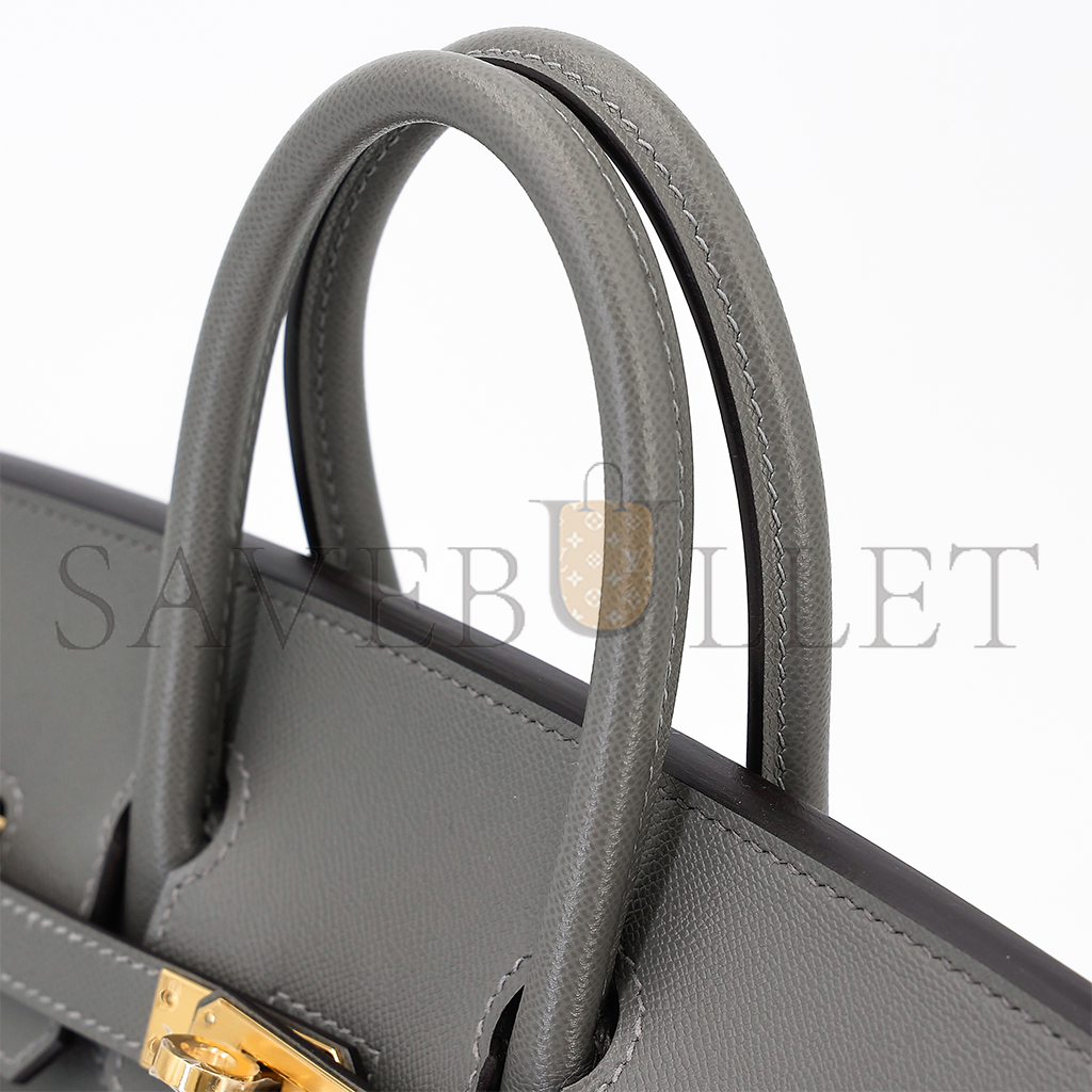 H**mes birkin 25 outseam 0l gris meyer cumulonimbus gray leather gold button 9117444335 (25*20*13cm)
