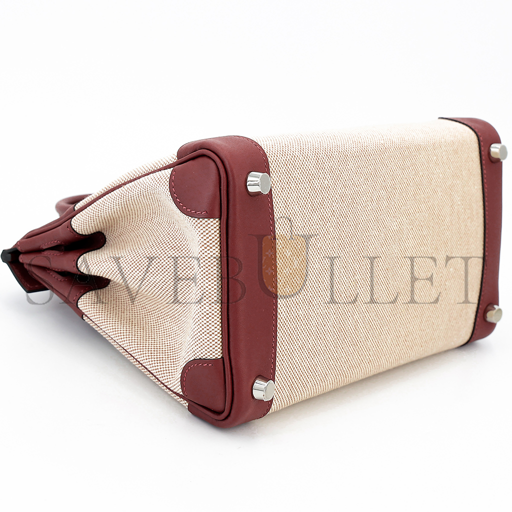 H**mes master birkin 25 leather canvas silver buckle bag 6192171144 (25*20*13cm)