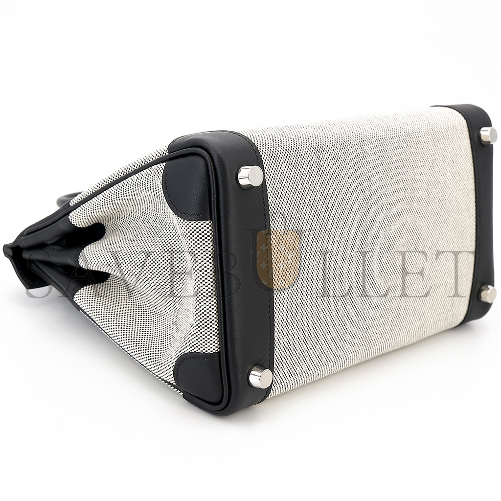 H**mes master birkin 25 89 black noir canvas swift leather silver buckle 8023220073 (25*20*13cm)