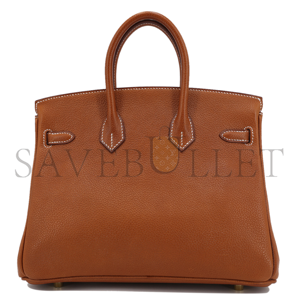 H**mes birkin 25 saddle leather golden brown gold buckle bag 9012863189 (25*20*13cm)