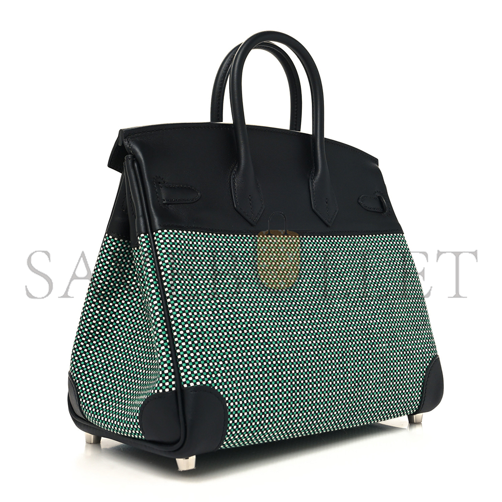 H**mes master birkin 25 black toile quadrille menthe bag 003785348 (25*18*13cm)