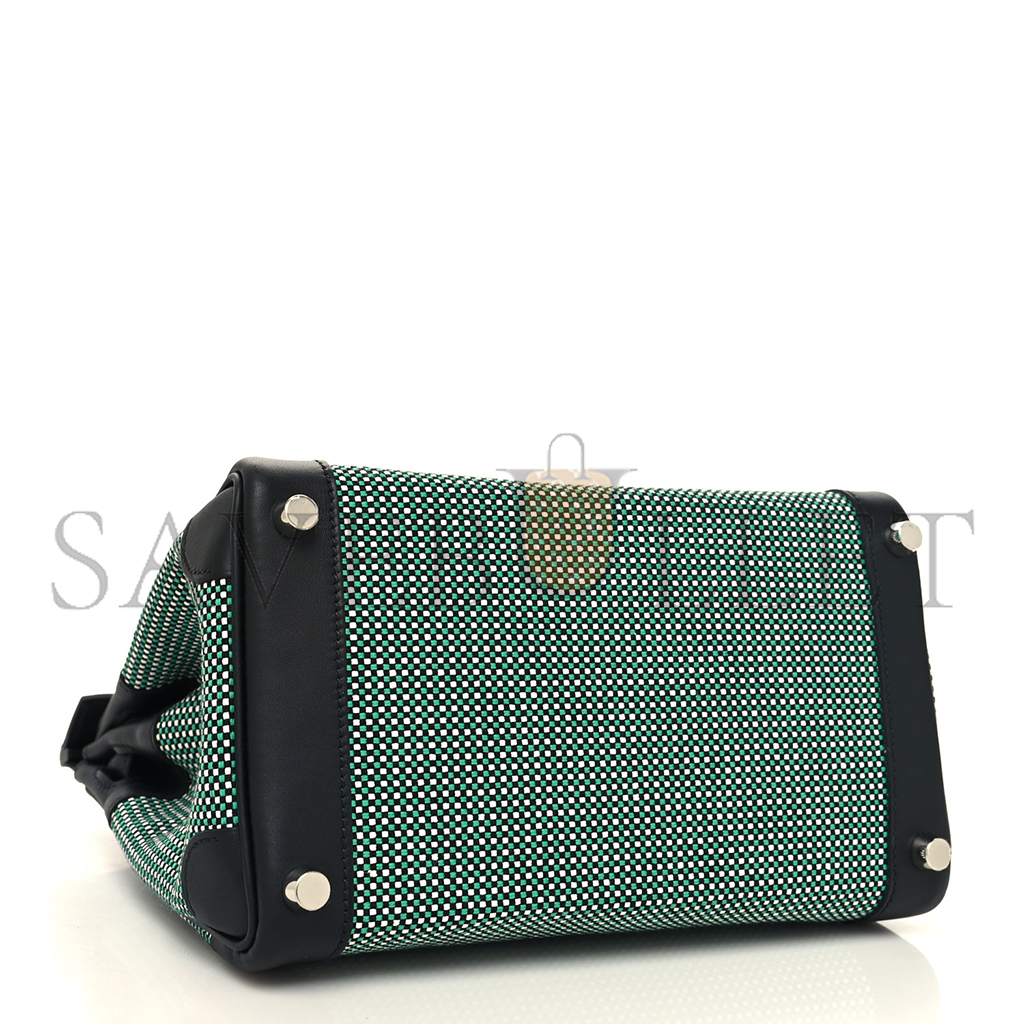 H**mes master birkin 25 black toile quadrille menthe bag 003785348 (25*18*13cm)