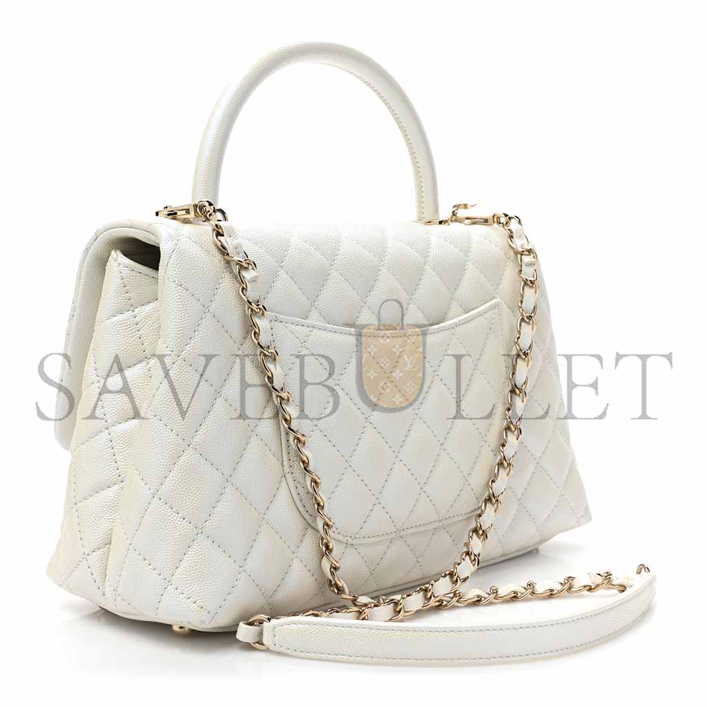 Ch*el iridescent caviar quilted medium coco handle flap white (29*18*12cm)