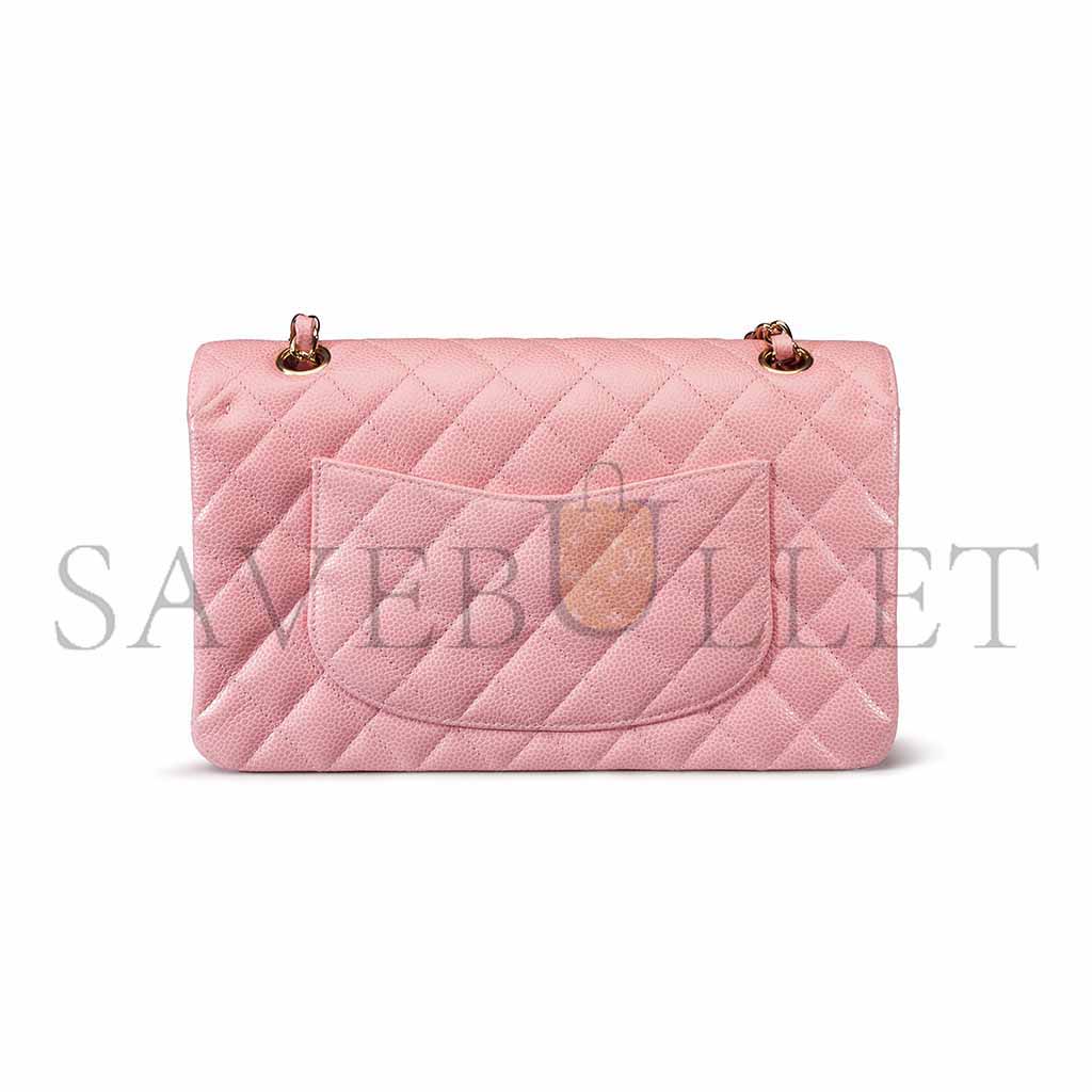 Ch*el pink cavair leather medium double flap bag a37586 (25*15.5*6.5cm)