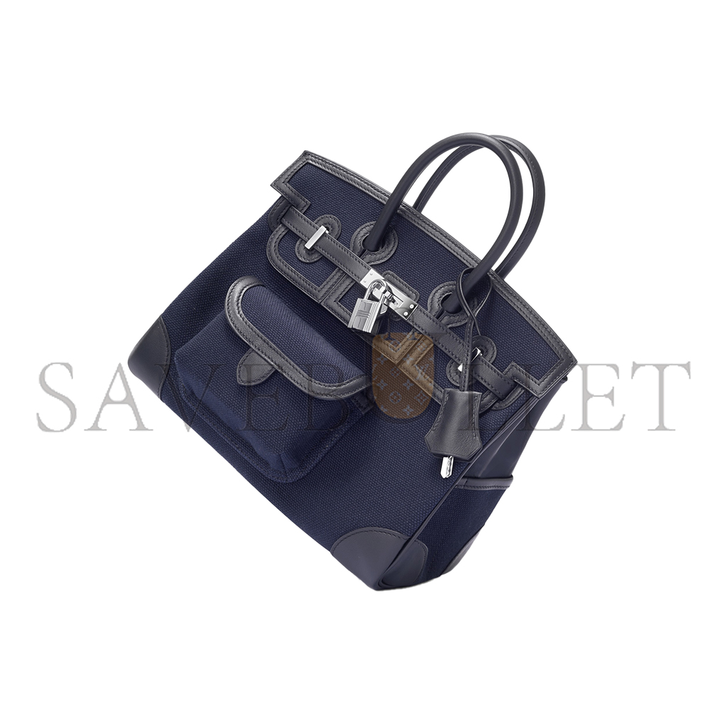 H**mes master birkin 25 navy blue canvas silver buckle unisex bag msbk3418810 (25*20*13cm)