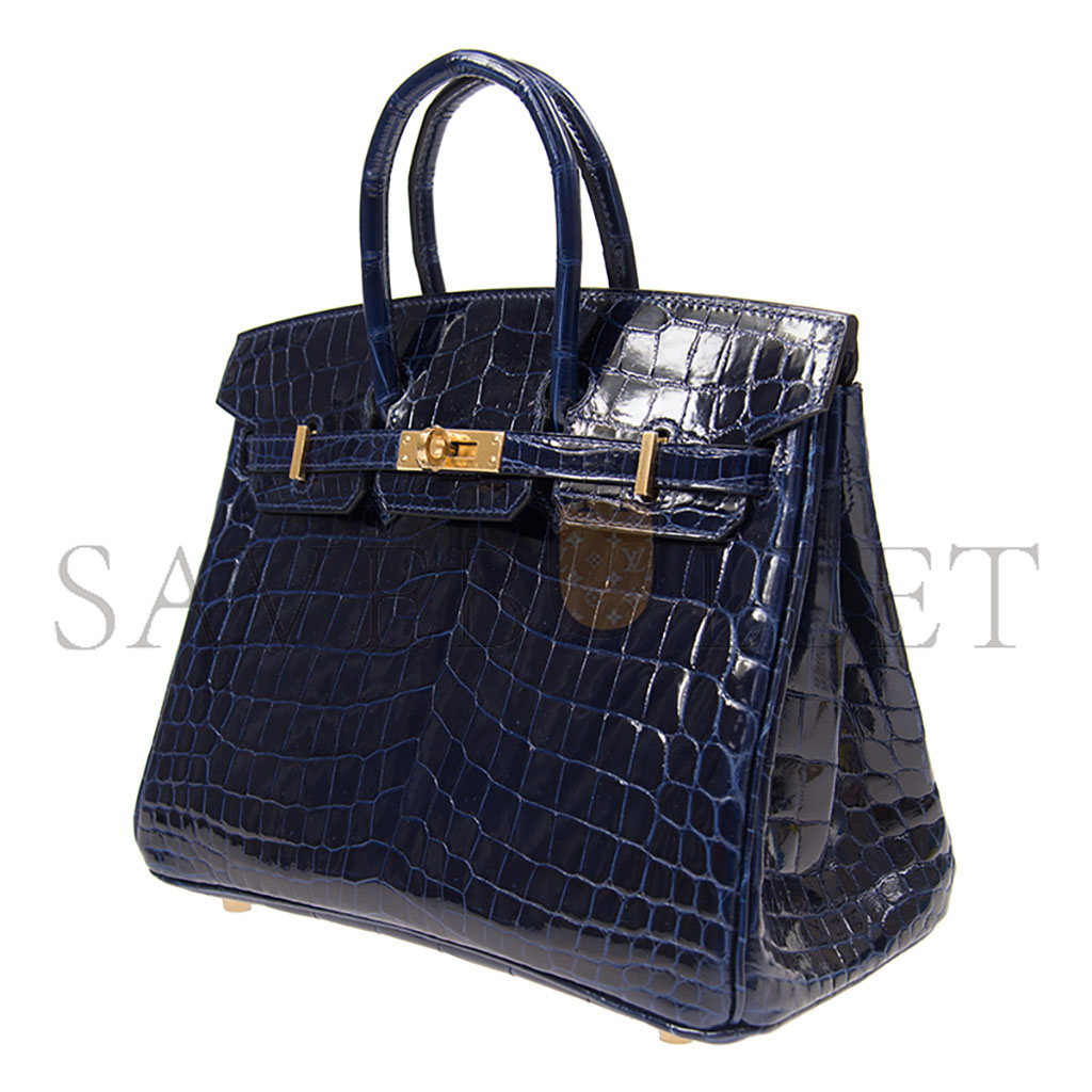 H**mes master birkin 25 crocodile leather sapphire blue gold buckle handbag bk2573scrocogpn (25*20*13cm)