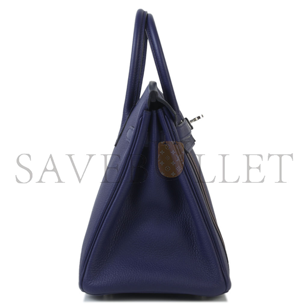 H**mes master birkin 25 officier 73 sapphire blue silver buckle 3038857128 (25*20*13cm)