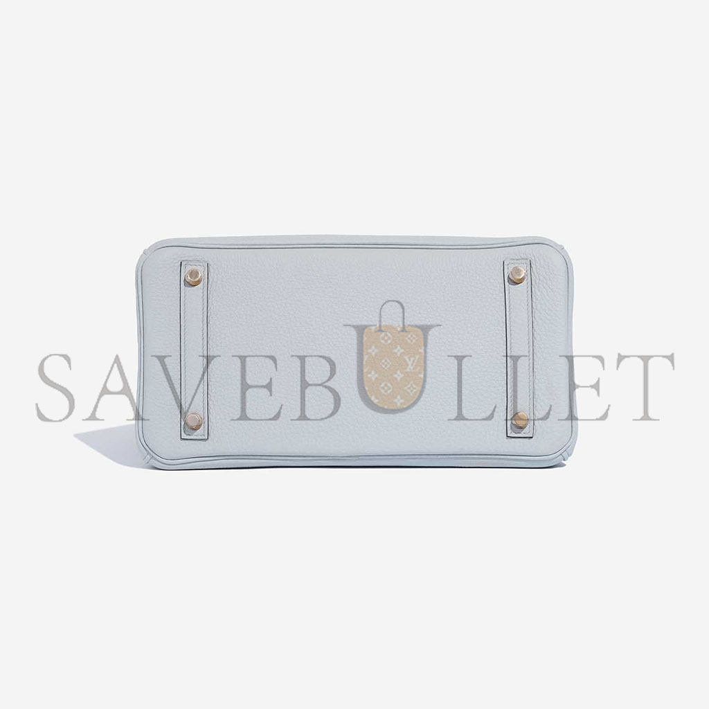 H**mes birkin 30 togo leather platinum bag glacier blue gold buckle 2325 (30*20*13cm)