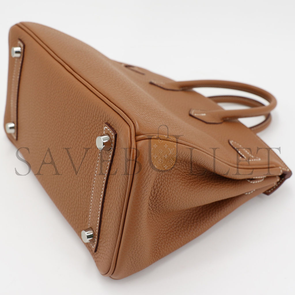 H**mes birkin 25 togo leather gold brown silver buckle bag h028369ck37 (25*20*13cm)