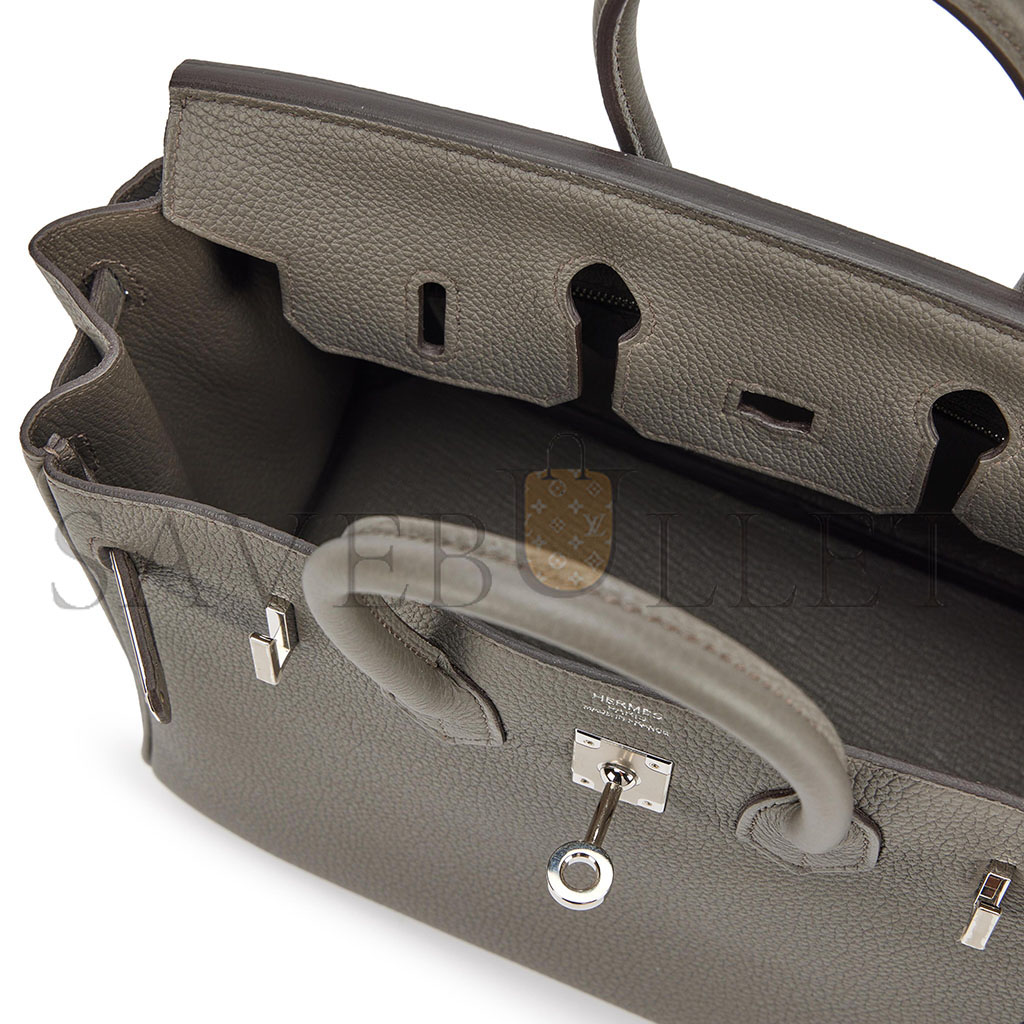 H**mes birkin 25 togo leather pewter grey silver buckle bag bk258ftgss (25*20*13cm)