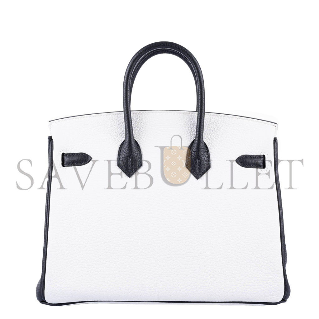 H**mes birkin 25 togo leather black and white silver buckle bag 1383601 (25*20*13cm)