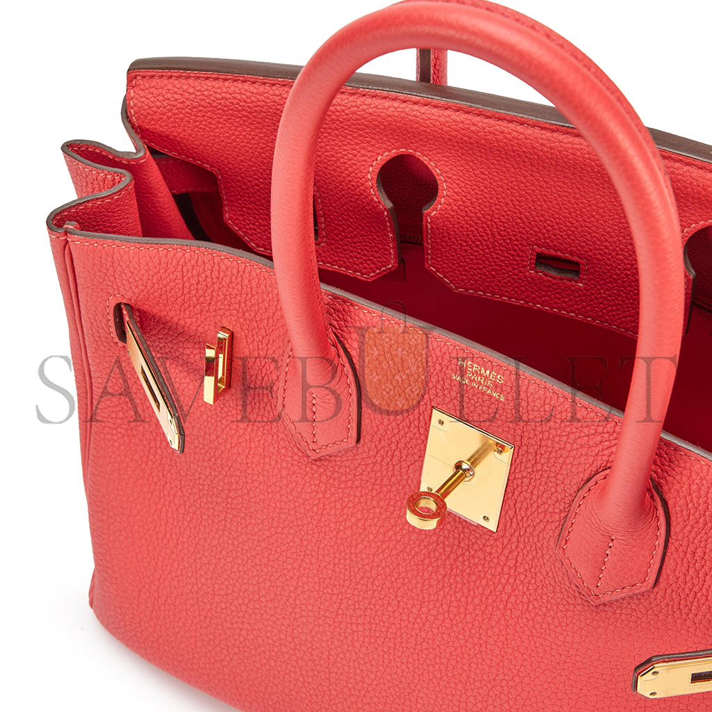 H**mes master birkin 25 togo leather red gold buckle bag 7622672931 (25*20*13cm)