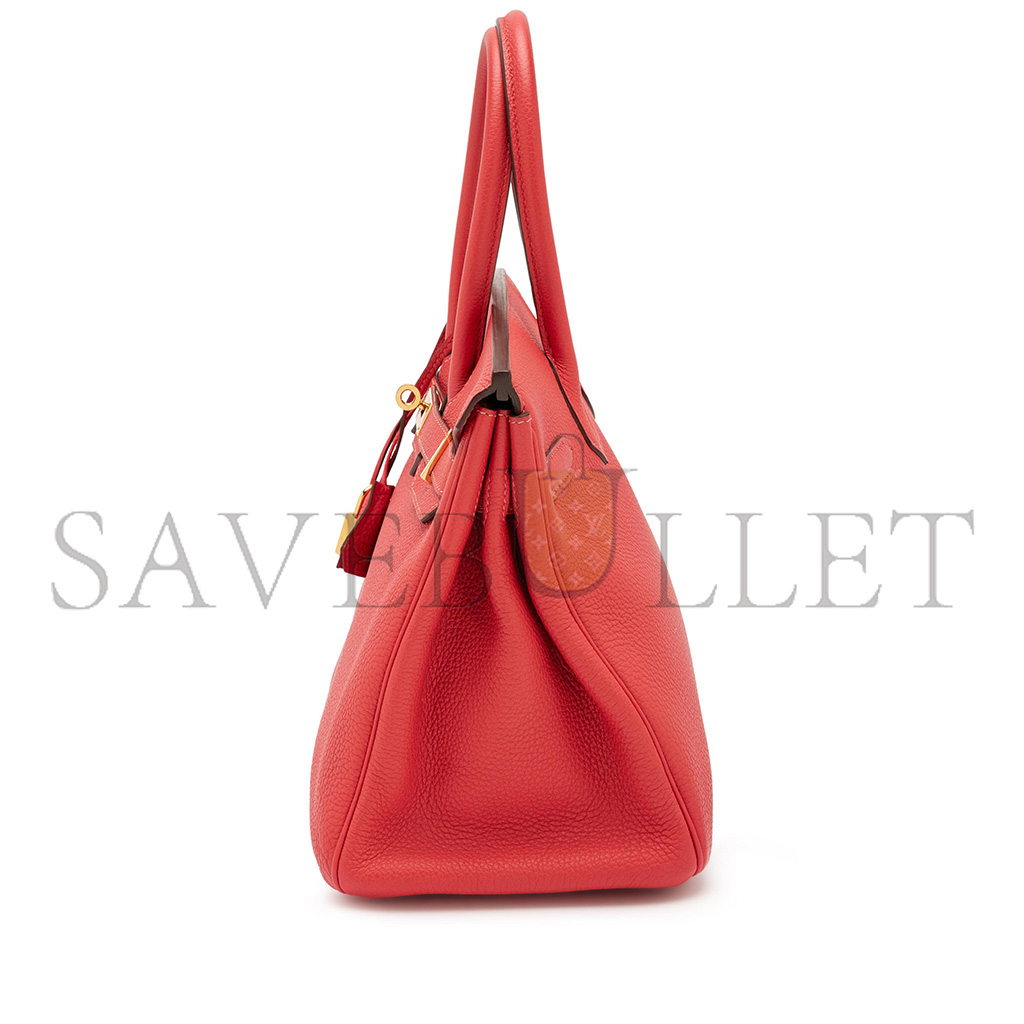 H**mes birkin 25 togo leather red gold buckle bag 7622672931 (25*20*13cm)