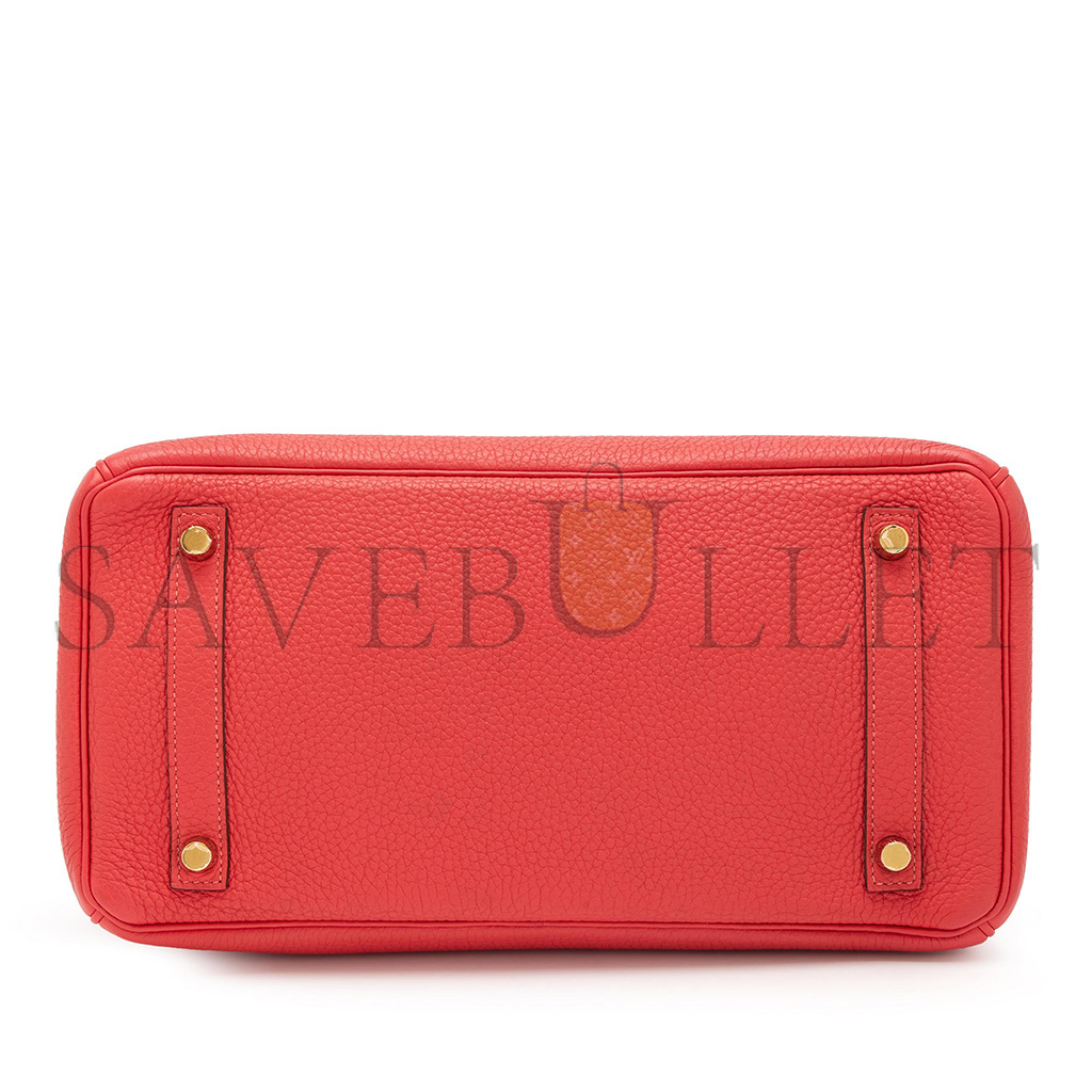H**mes birkin 25 togo leather red gold buckle bag 7622672931 (25*20*13cm)