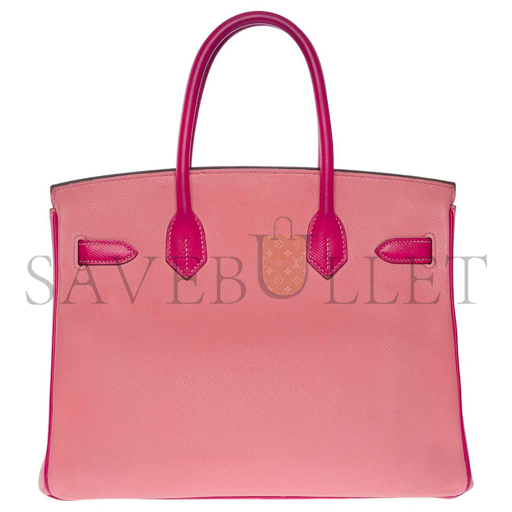H**mes master birkin 30 togo leather cherry pink and peach horseshoe engraved gold buckle handbag 101220 (30*23*15cm)
