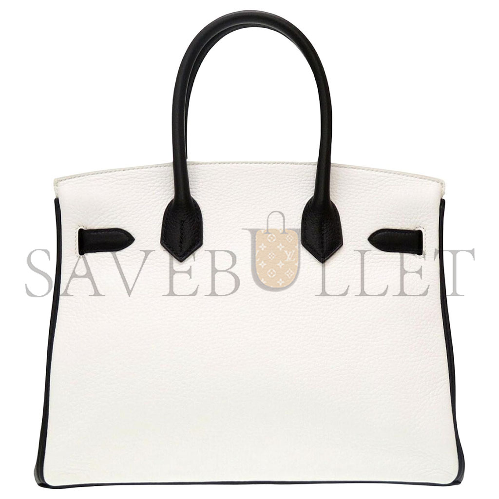 H**mes birkin 30 togo leather milkshake white and black silver buckle handbag 982147 (30*23*15cm)