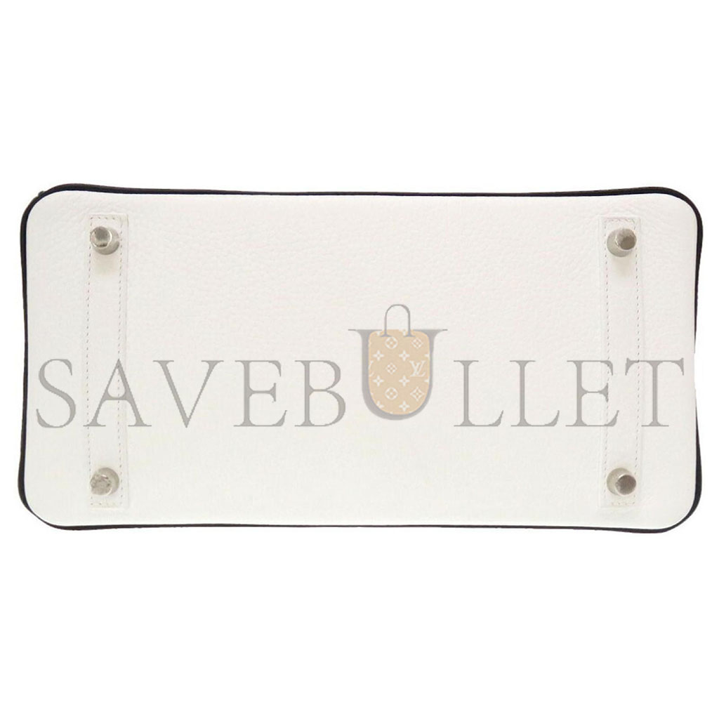 H**mes birkin 30 togo leather milkshake white and black silver buckle handbag 982147 (30*23*15cm)