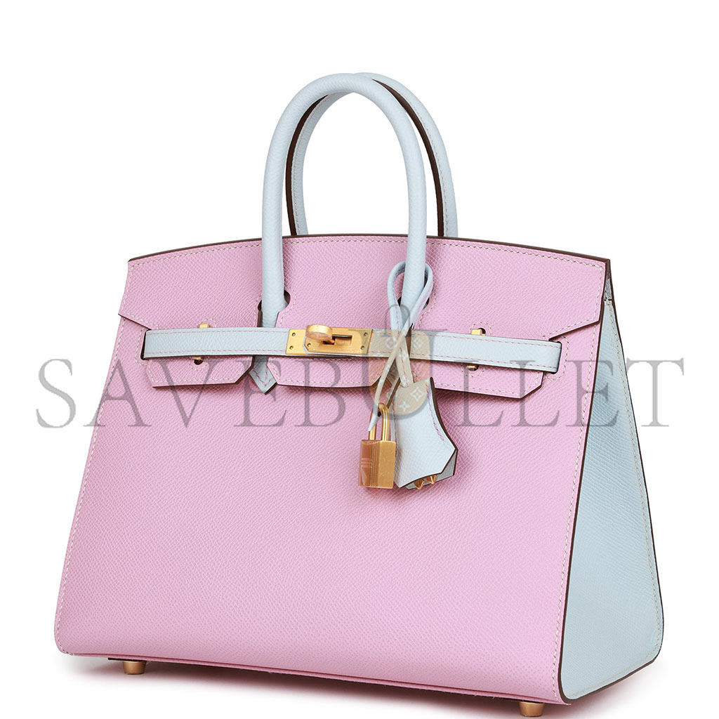 H**mes birkin 25 epsom leather 3q pink haze blue gold buckle 4328054179 (25*20*13cm)