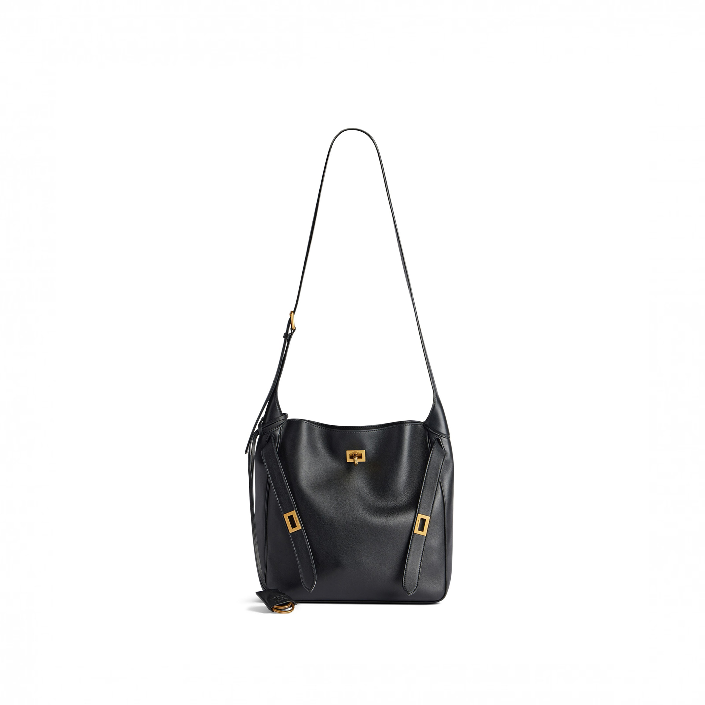 Ba*len*cia*ga bel air small hobo bag in black smooth calfskin, aged-gold hardware 8110182abav1000 (26.9*25.9*9.9cm)