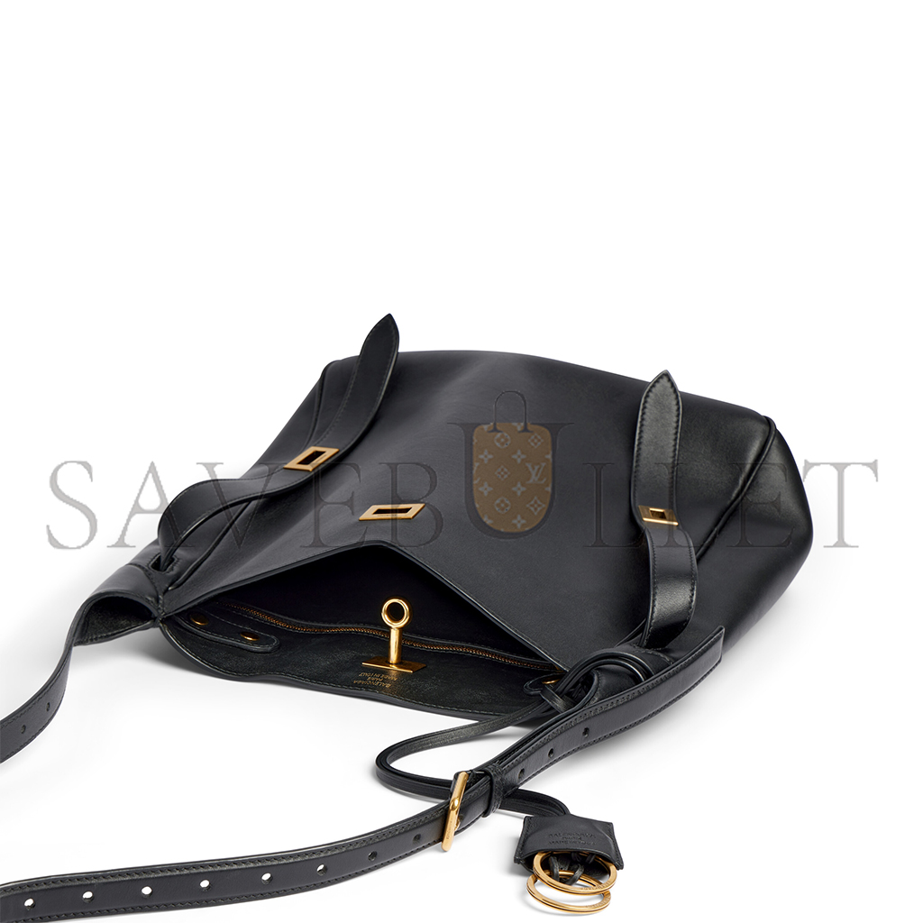 Ba*len*cia*ga bel air small hobo bag in black smooth calfskin, aged-gold hardware 8110182abav1000 (26.9*25.9*9.9cm)