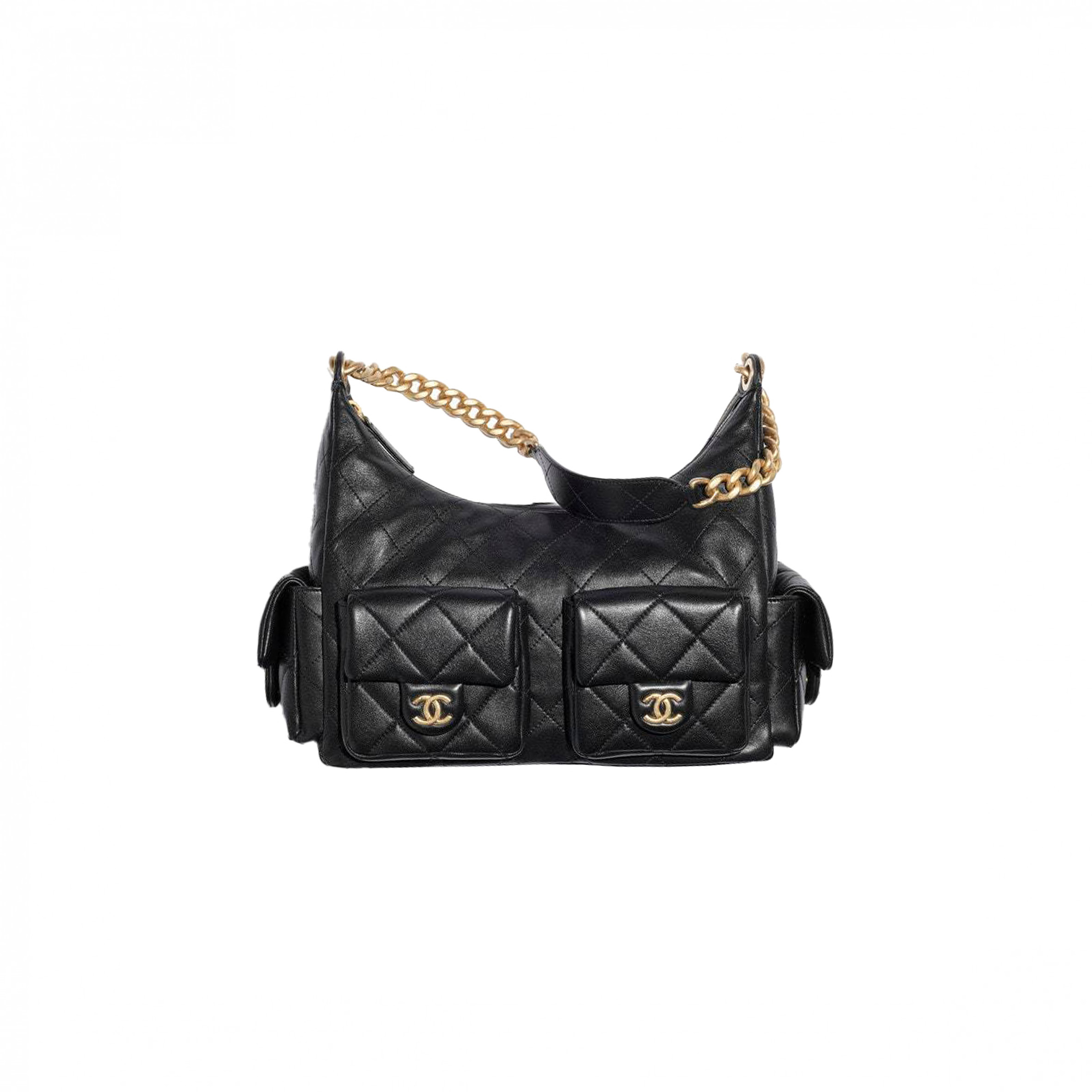 Ch*el maxi hobo bag shiny lambskin gold-tone metal black as5302 (35*27*18cm)