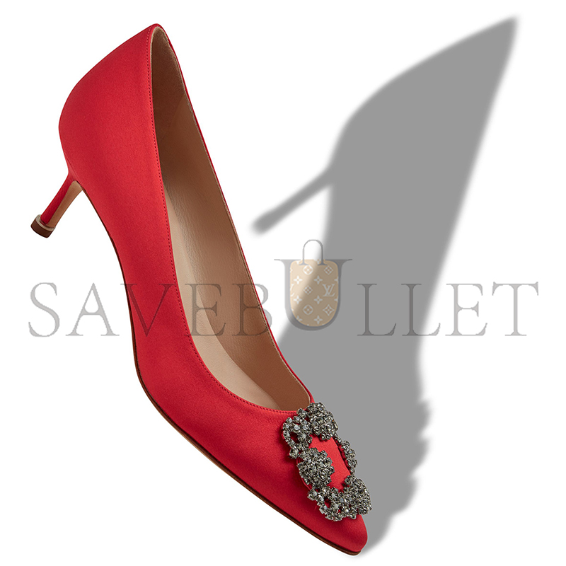 MANOLO BLAHNIK HANGISI 50 RED SATIN JEWEL BUCKLE PUMPS 9XX-0661-0033