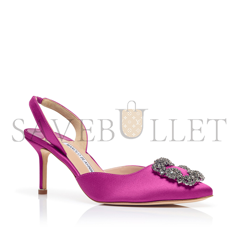 MANOLO BLAHNIK HANGISLI PINK SATIN JEWEL BUCKLE SLINGBACK PUMPS 419-0473-0001