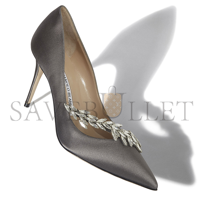 MANOLO BLAHNIK NADIRA GREY SATIN JEWEL BUCKLE PUMPS 9XX-0367-0030